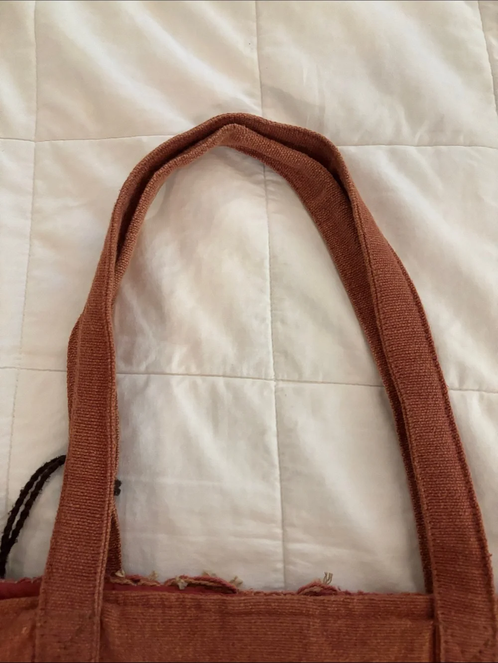 World Market Red-Brown and Green Woven Tote with Tassel 15x17 inches